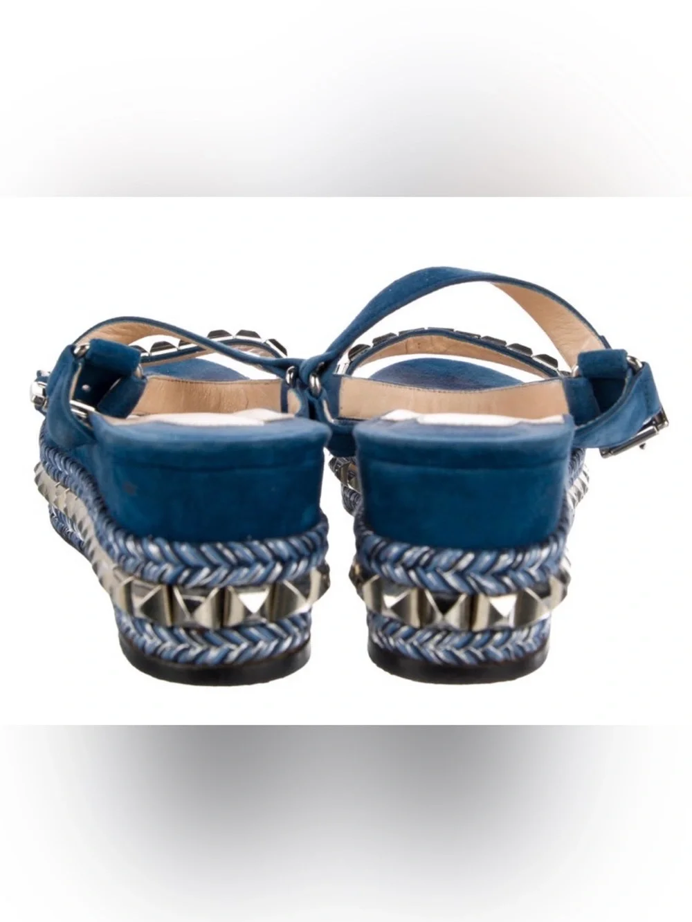 Christian Louboutin Blue Studded Braided Platform Sandals, Pyraclou, size 9